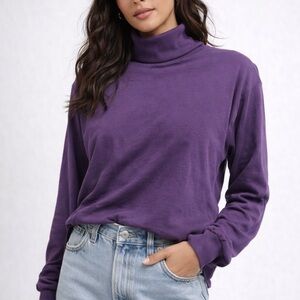 Vintage Cross Creek Purple Turtleneck Long Sleeve USA Made Cotton Size M